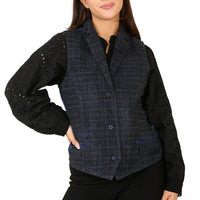 Women's Tweed Check Waistcoat Blue Suit
