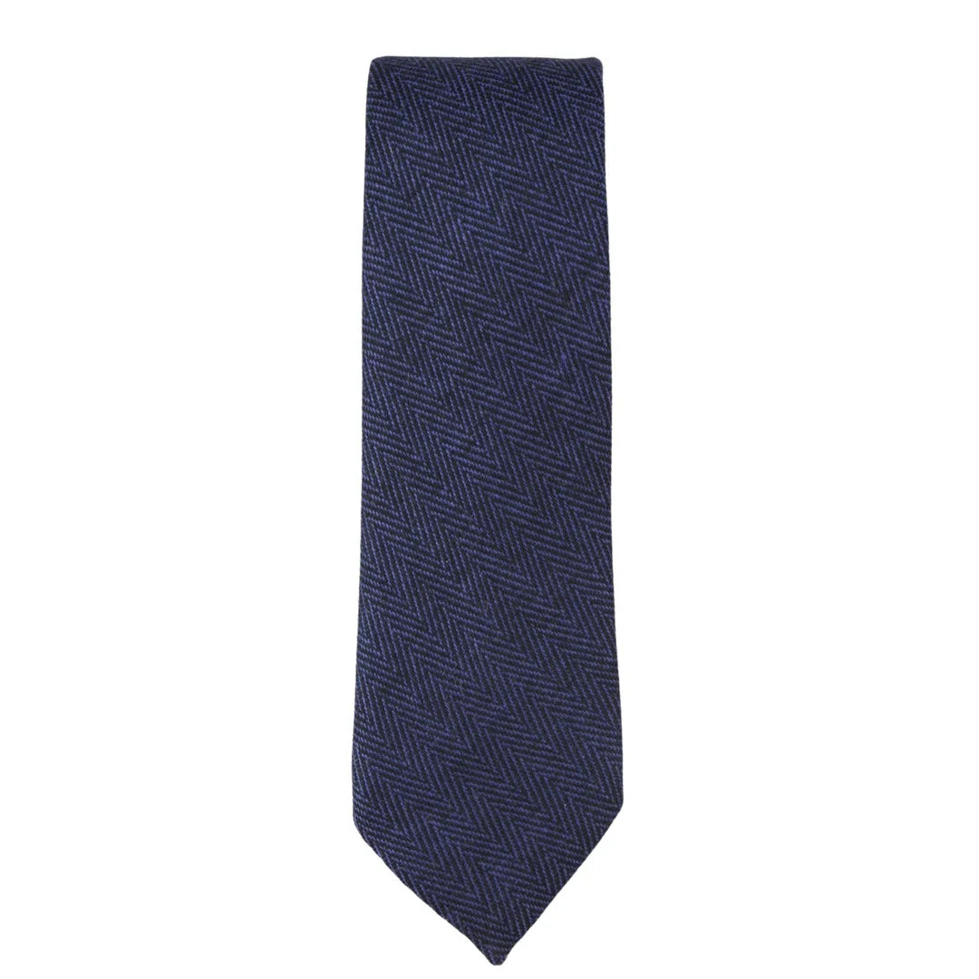 Men's Tweed Blue Herringbone Tie & Pocket Square Set