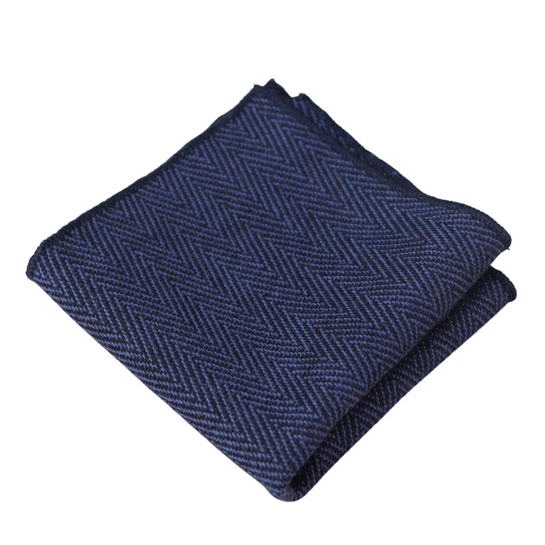 Men's Tweed Blue Herringbone Tie & Pocket Square Set