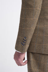 Cavani Albert - Men's Herringbone Tweed Check 3 Piece Suit - Tan Brown