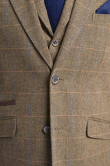 Cavani Albert - Men's Herringbone Tweed Check 3 Piece Suit - Tan Brown