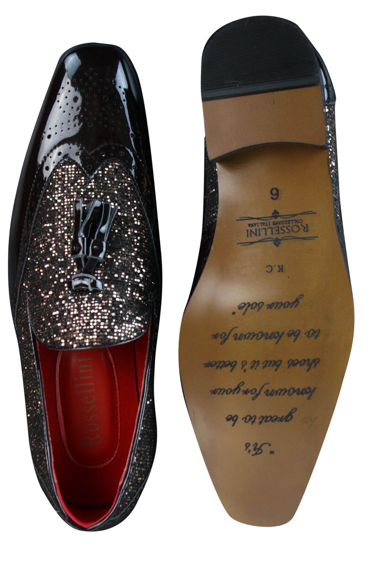 Mens Smart Party Shiny Tassle Shoes Red Silver Black Slip On Patent Leather