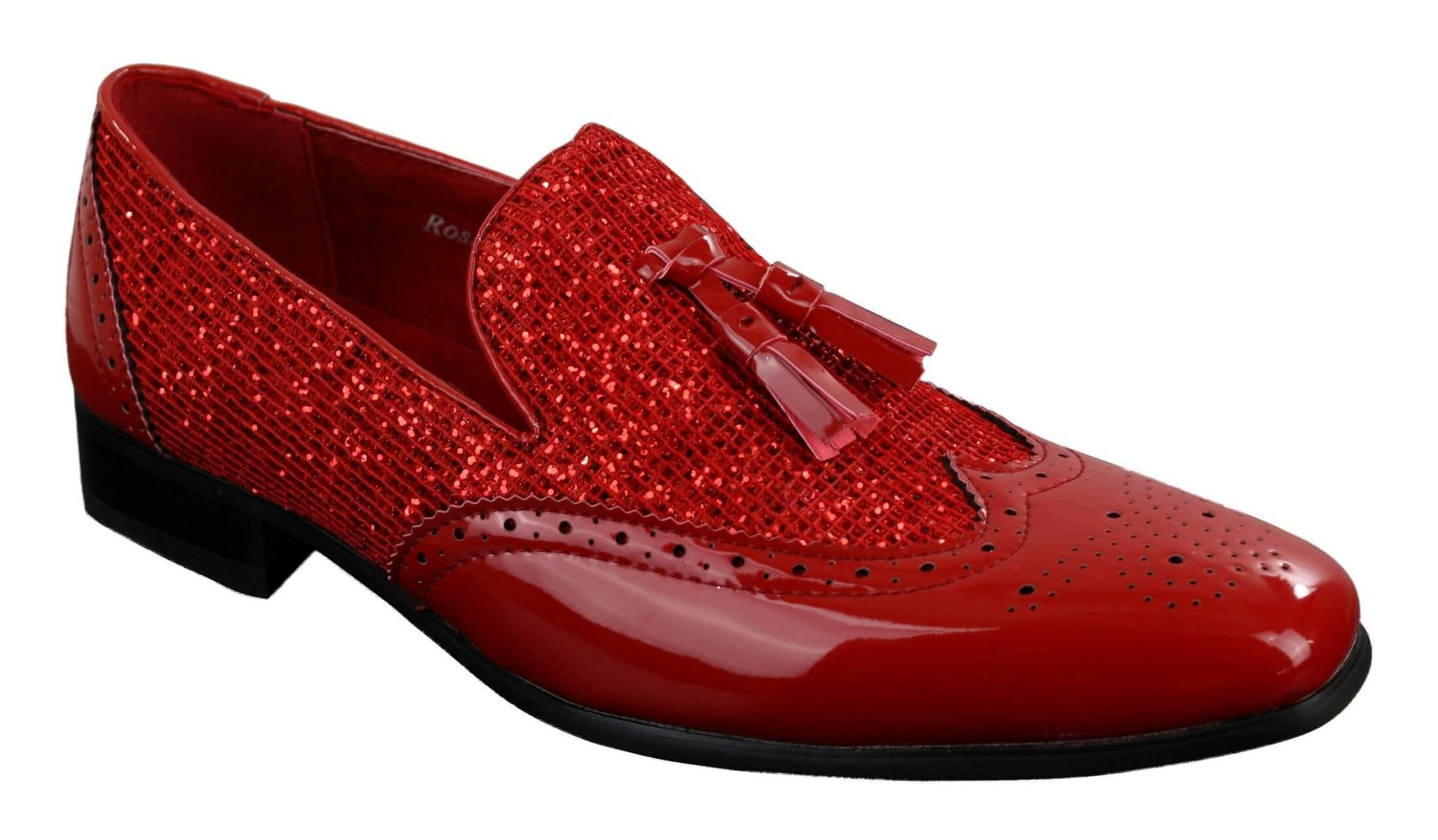 Mens Smart Party Shiny Tassle Shoes Red Silver Black Slip On Patent Leather