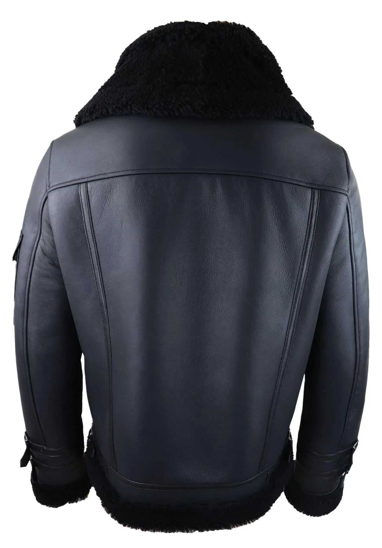 Mens Shearling Sheepskin Coat Zipped Flying Jacket Black Winter Warm Fur