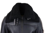 Mens Shearling Sheepskin Coat Zipped Flying Jacket Black Winter Warm Fur