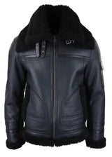 Mens Shearling Sheepskin Coat Zipped Flying Jacket Black Winter Warm Fur