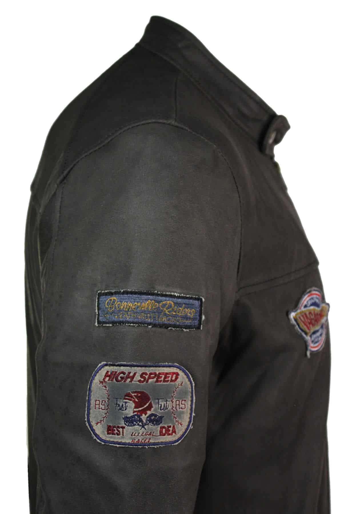 Real Leather Vintage Brown Racer Badge Mens Biker Jacket Washed Distressed Slim Fit