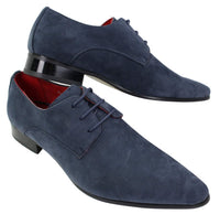 Mens Laced Pointed Suede Leather Blue Italian Design Shoes Smart Casual