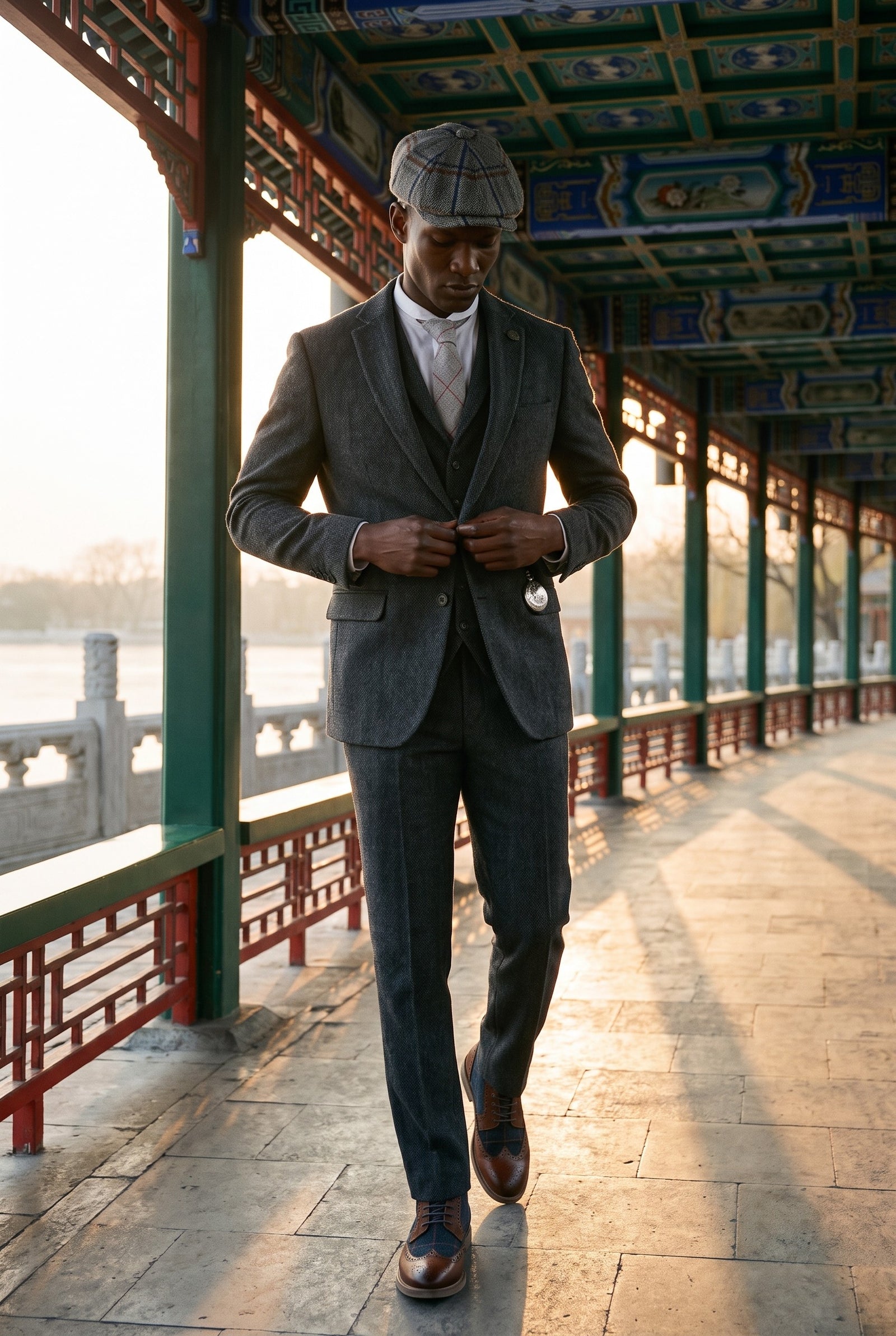 Look #881 styled with Mens Tweed Herringbone Textured Marc Darcy Ties Classic Vintage Retro Deon