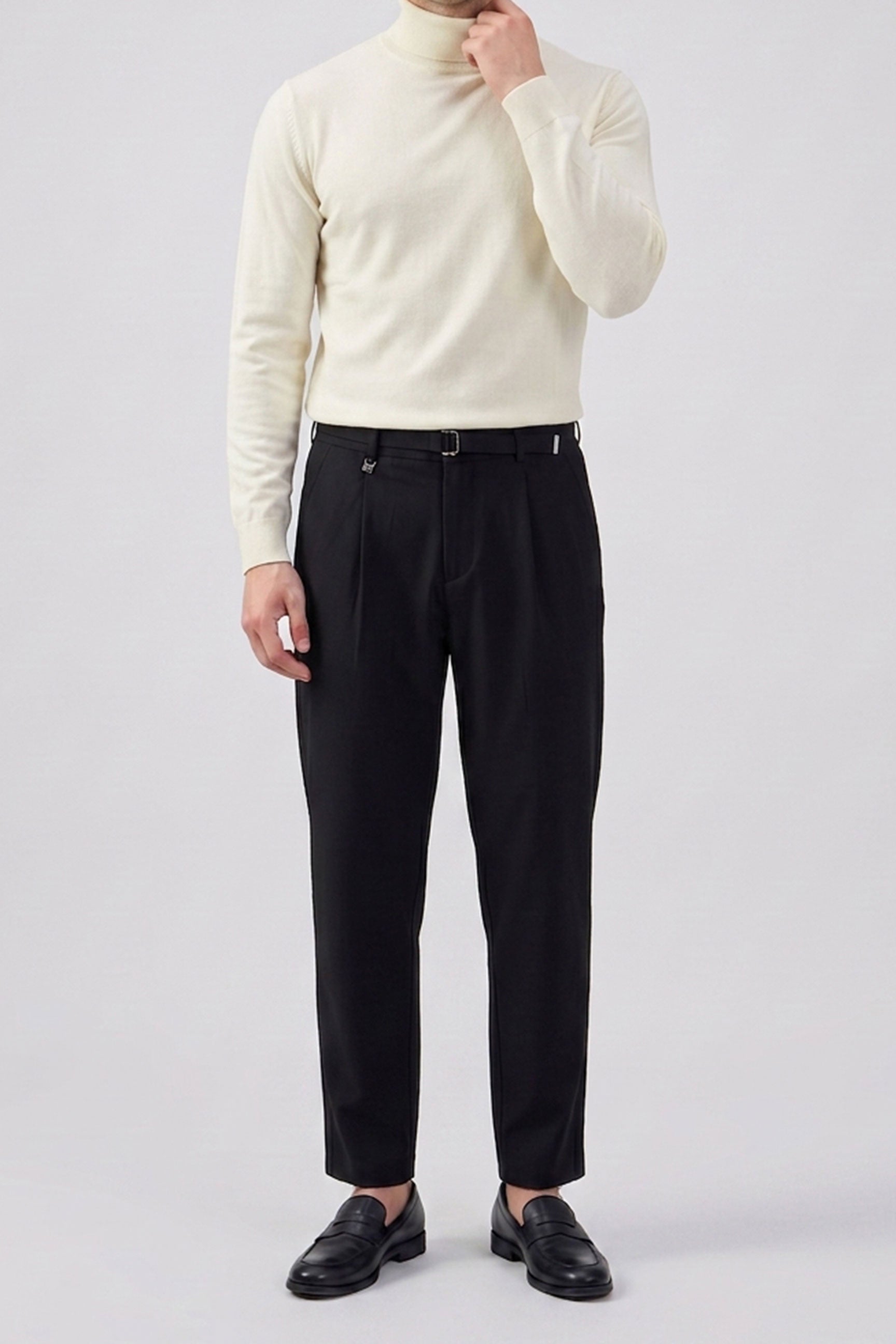 Men’s Cream Turtleneck Sweater Soft Viscose Blend Long Sleeve Knit Pullover