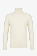 Men’s Cream Turtleneck Sweater Soft Viscose Blend Long Sleeve Knit Pullover