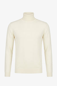 Men’s Cream Turtleneck Sweater Soft Viscose Blend Long Sleeve Knit Pullover