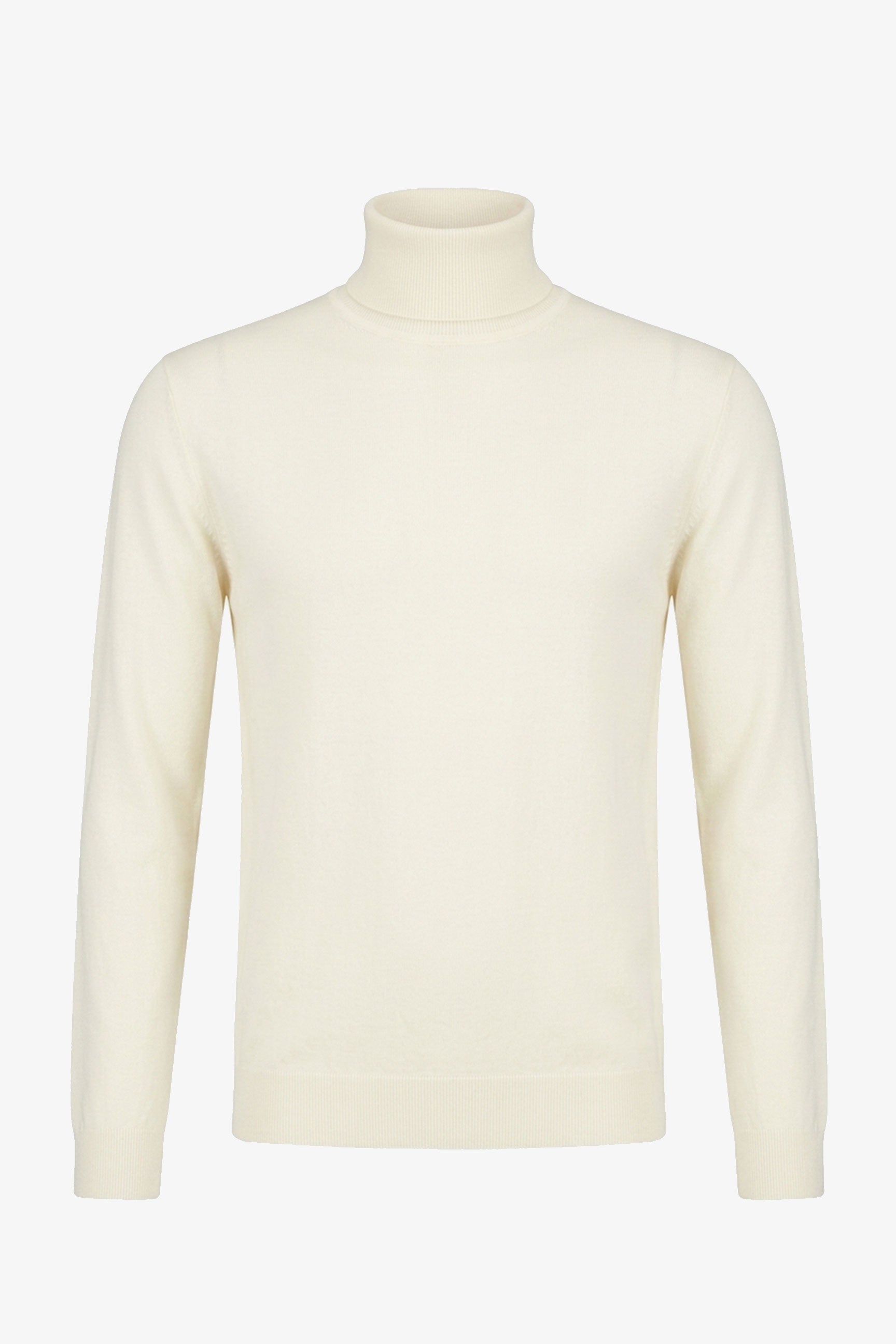 Men’s Cream Turtleneck Sweater Soft Viscose Blend Long Sleeve Knit Pullover