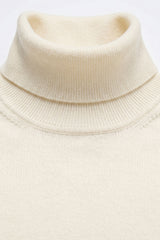 Men’s Cream Turtleneck Sweater Soft Viscose Blend Long Sleeve Knit Pullover