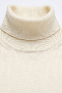 Men’s Cream Turtleneck Sweater Soft Viscose Blend Long Sleeve Knit Pullover