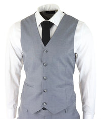 Mens Classic Grey 3 Piece Suit Slim Fit Vintage Retro Smart Formal Wedding