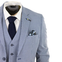 Baresi Men's 3-Piece Grey and Navy Contrasting Classic Summer Check Suit