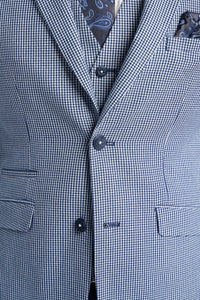 Baresi Men's 3-Piece Grey and Navy Contrasting Classic Summer Check Suit