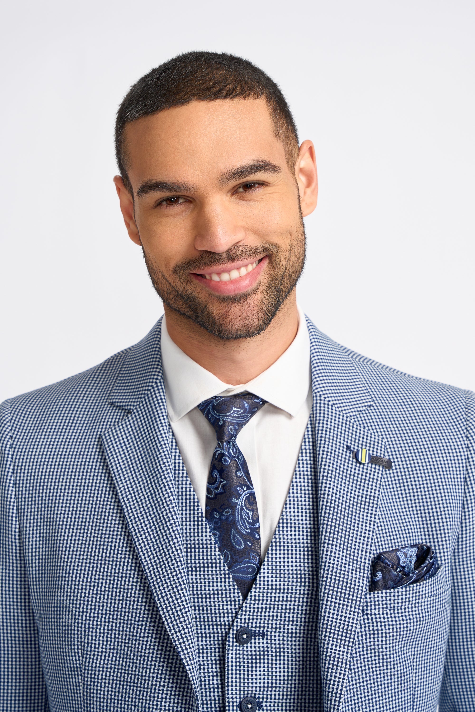 Baresi Men's 3-Piece Grey and Navy Contrasting Classic Summer Check Suit