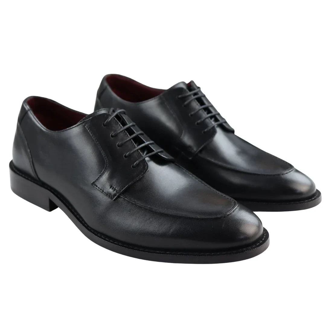 Mens Real Full Leather Black Welted Derby Shoes Smart Casual Black Wine Classic Vintage
