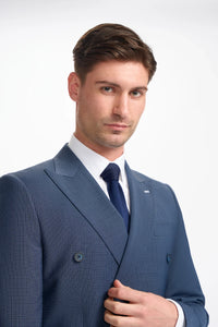 Bond - Men's Navy Check Double Breasted Blazer