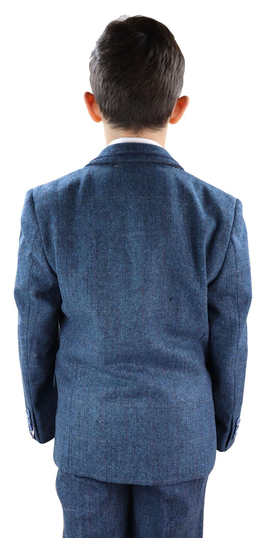 Boys Blue Tweed 3 Piece Suit Carnegi - Wedding Suit
