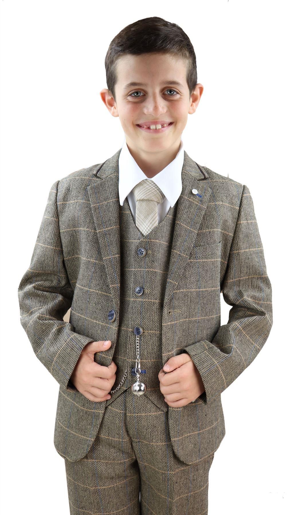 Boys Tan-Brown Tweed 3 Piece Suit - Peaky Blinders Suit  Albert