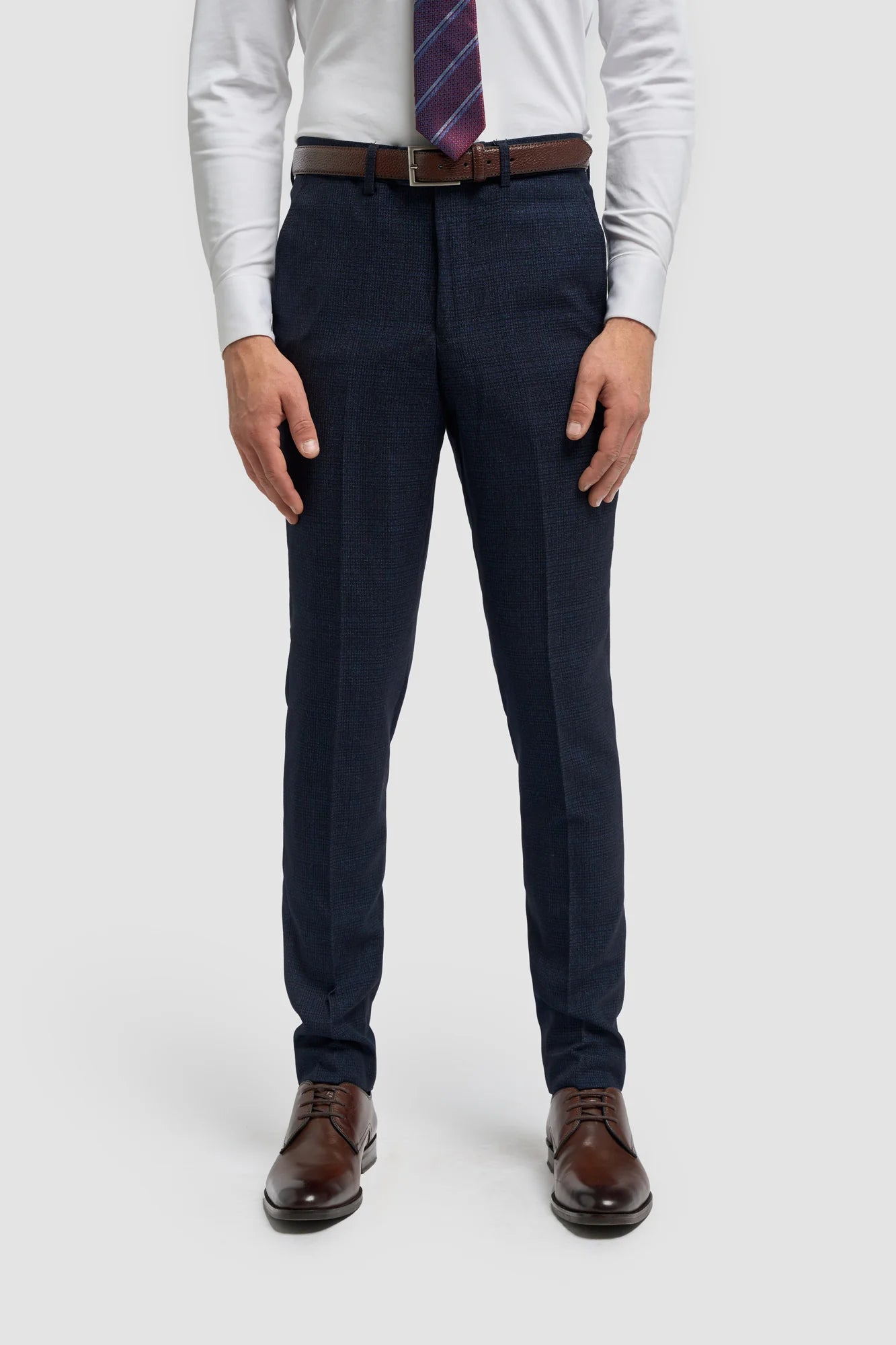 Men's Sky Blue Check 3-Piece Suit with Contrasting Navy Trousers