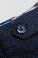 Men's Sky Blue Check 3-Piece Suit with Contrasting Navy Trousers