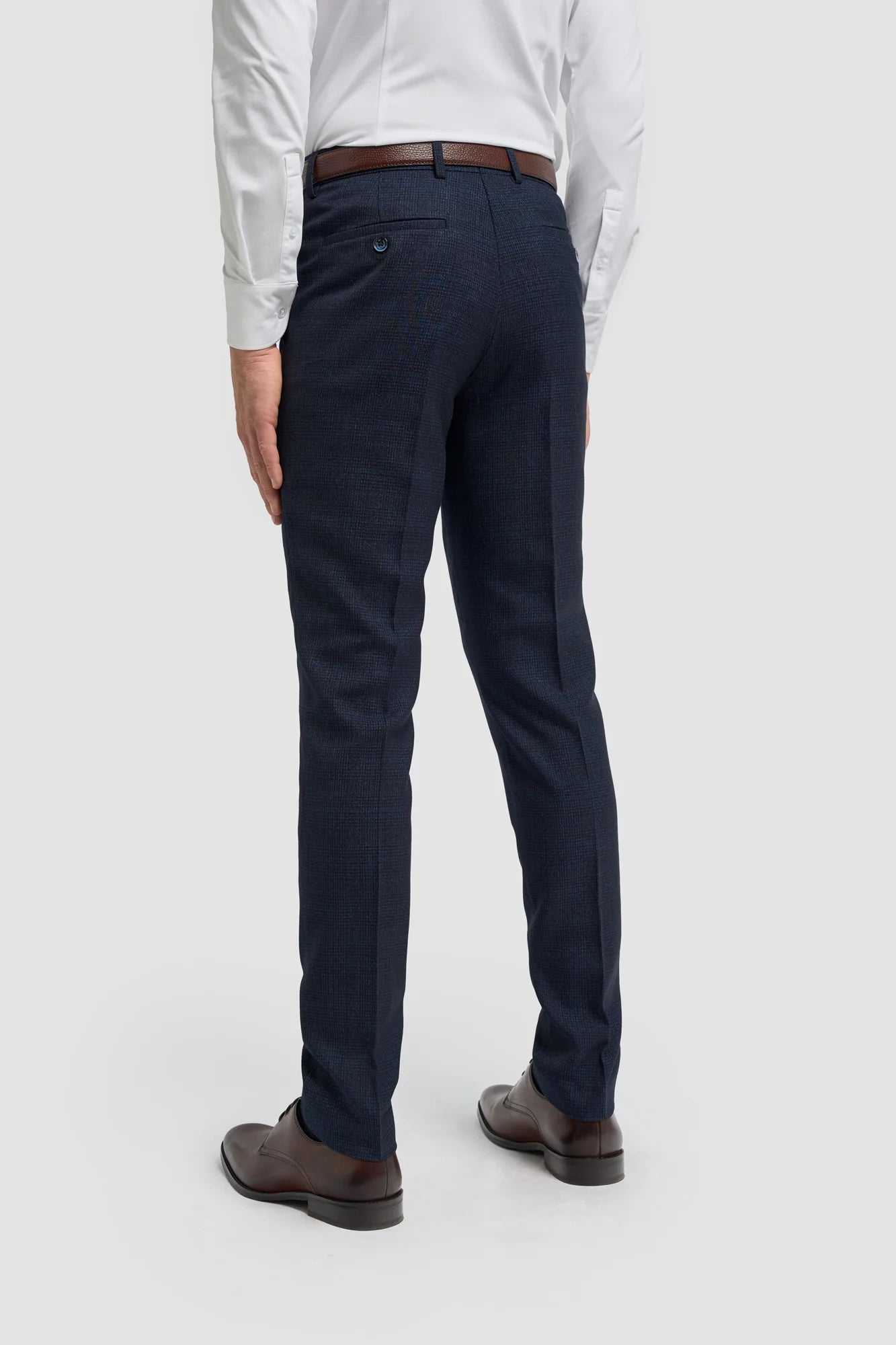 Men's Sky Blue Check 3-Piece Suit with Contrasting Navy Trousers