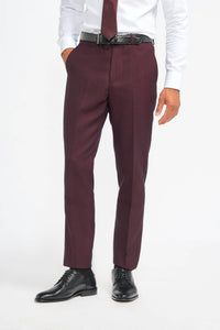 Men's Burgundy Checked Tailored Suit with Contrasting Navy Waistcoat