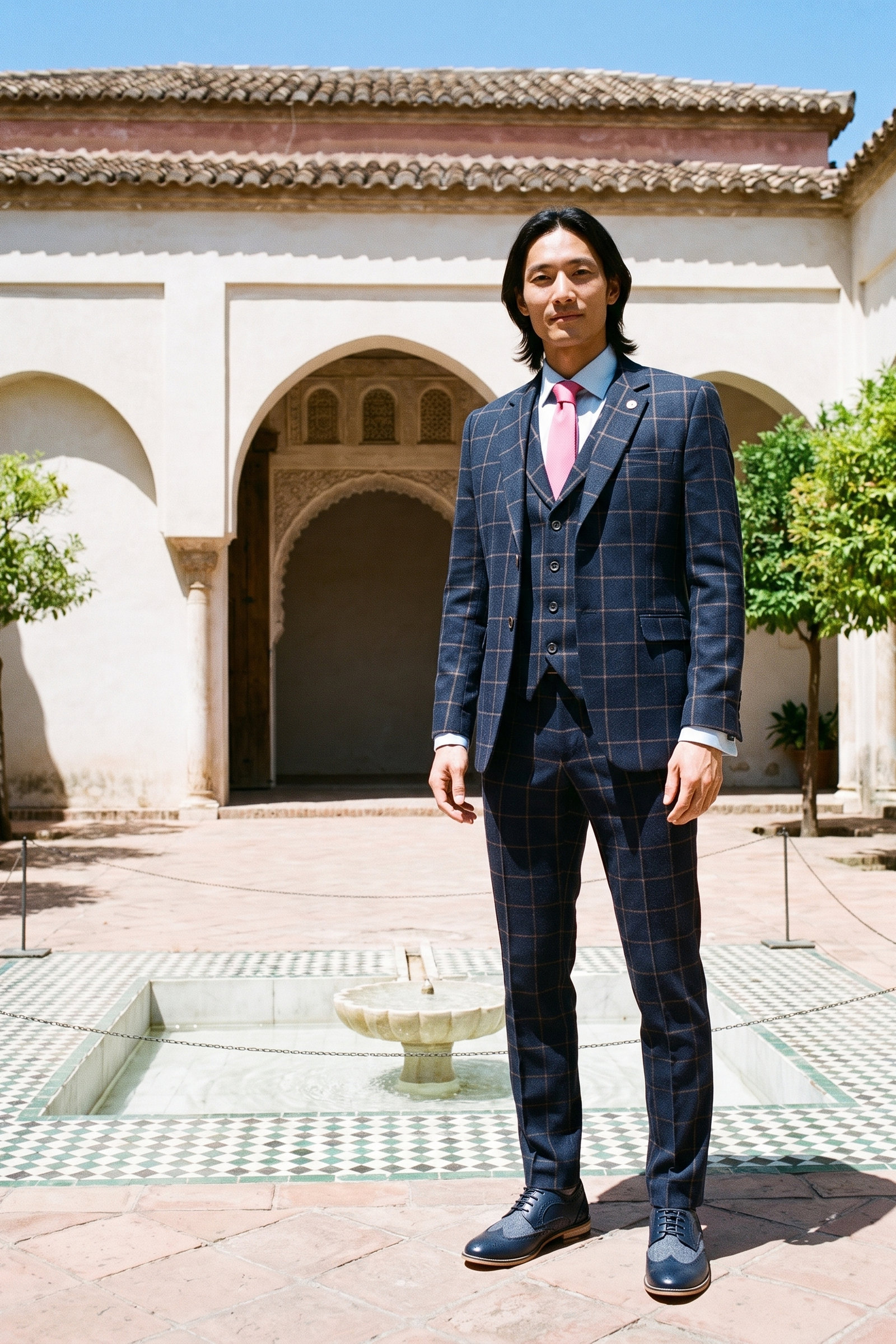 Look #334 styled with Men's Navy-Blue Windowpane Check 3 Piece Suit