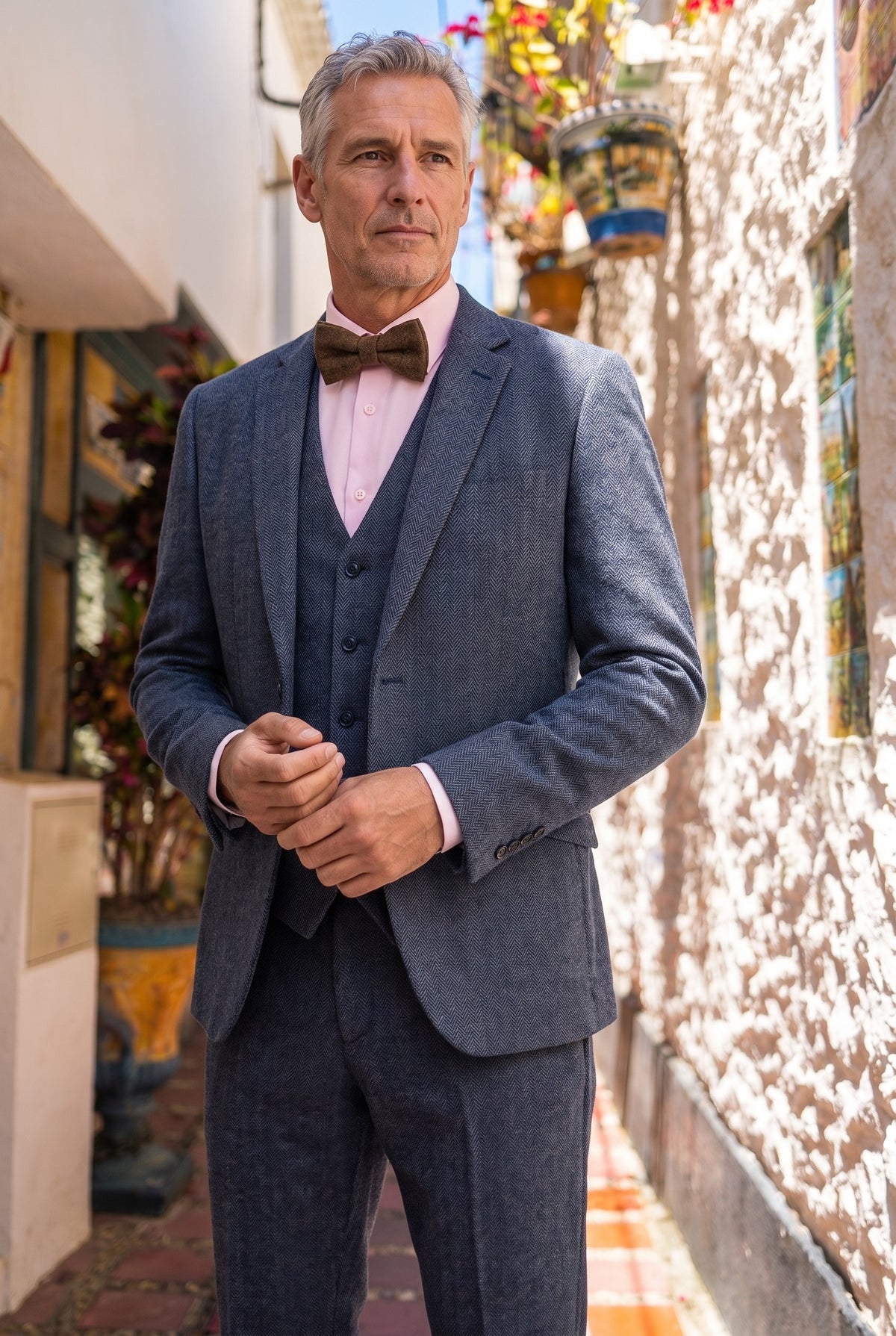 Look #956 styled with Thomas - Men’s Navy 3 Piece Wool Blend Tweed Suit