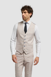 Caridi - Men's Tweed Beige Wedding Waistcoat