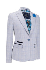 Womens Light Blue Tweed Blazer