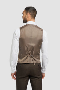 Men's Brown Tweed Check 3-Piece Suit | Cream Double-Breasted Waistcoat