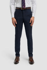 Men's Navy Blue Check 3-Piece Suit with Contrasting Cream Waistcoat