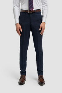 Men's Navy Blue Check 3-Piece Suit with Contrasting Cream Waistcoat