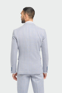 Mens 3 Piece Check Suit Tweed Light Blue Tailored Fit Wedding Peaky Classic