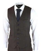 Mens 3 Piece Check Suit Tweed Black Brown Tailored Fit Wedding Peaky Classic