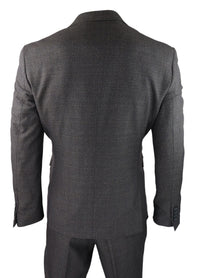 Mens 3 Piece Check Suit Tweed Black Brown Tailored Fit Wedding Peaky Classic