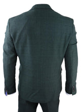 Mens 3 Piece Check Suit Tweed Olive Green Tailored Fit Wedding Peaky Classic