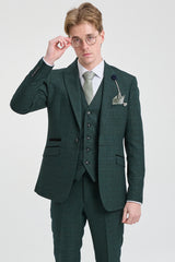 Mens 3 Piece Check Suit Tweed Olive Green Tailored Fit Wedding Peaky Classic
