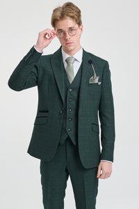 Mens 3 Piece Check Suit Tweed Olive Green Tailored Fit Wedding Peaky Classic
