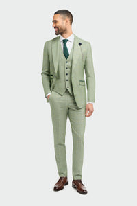 Caridi - Men's Sage Green 3 Piece Checked Suit