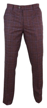 Mens Wine / Maroon Checked Vintage Trousers - Cavani Carly