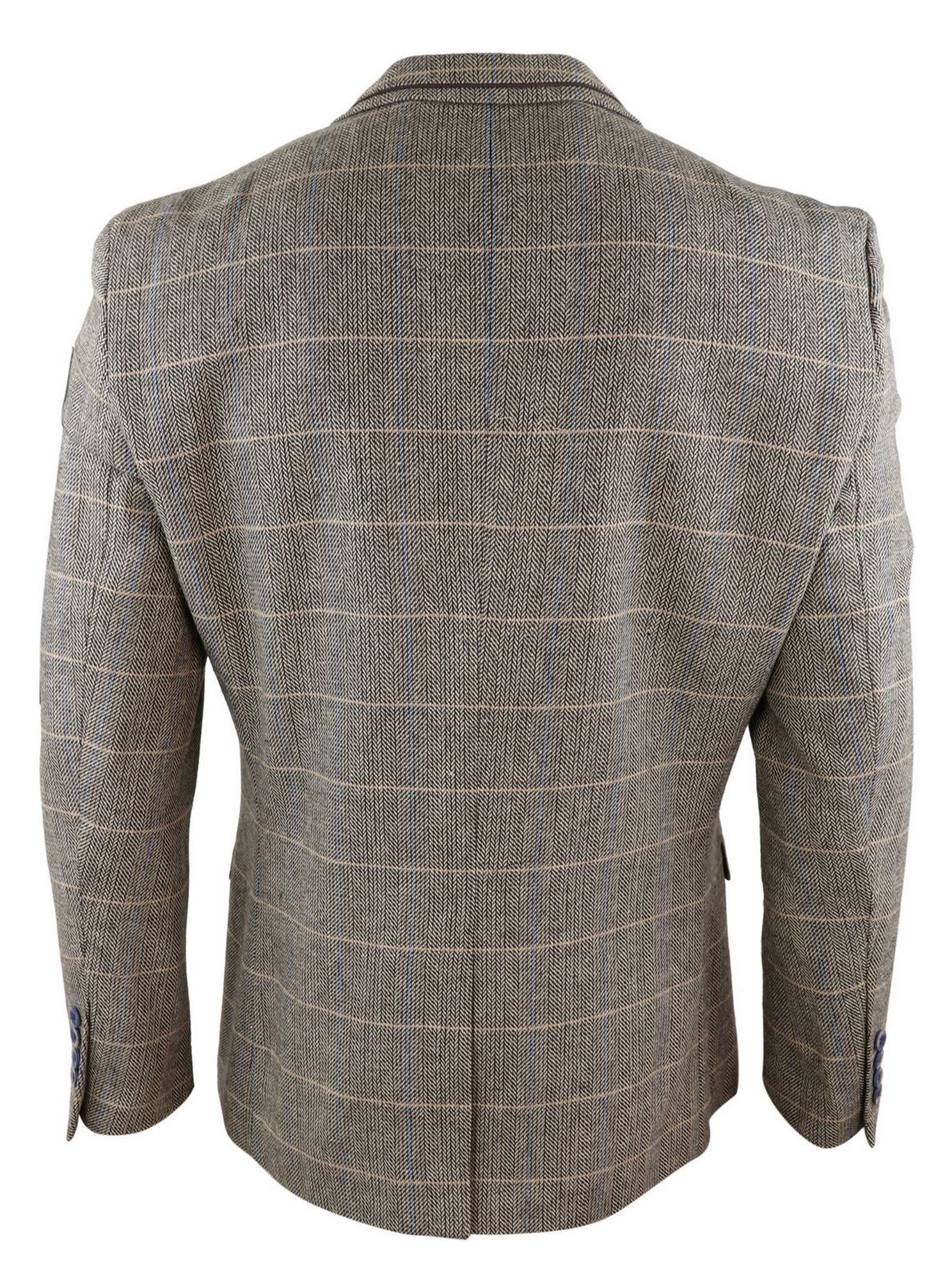 Mens Herringbone Check Vintage Blazer - Cavani Albert-Tan