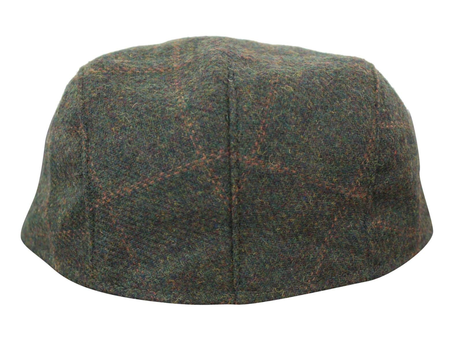 Cavani Kempson Flat Cap - Mens Tweed Wool Check Grandad Hat Vintage - Olive Green/Navy Blue