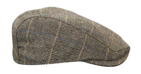 Cavani Albert Mens Tweed Flat Cap - Herringbone Tweed Wool Grandad Flat Hats Vintage - Tan Brown/Charcoal Grey