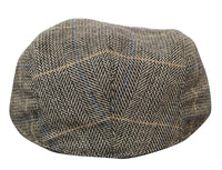 Cavani Albert Mens Tweed Flat Cap - Herringbone Tweed Wool Grandad Flat Hats Vintage - Tan Brown/Charcoal Grey
